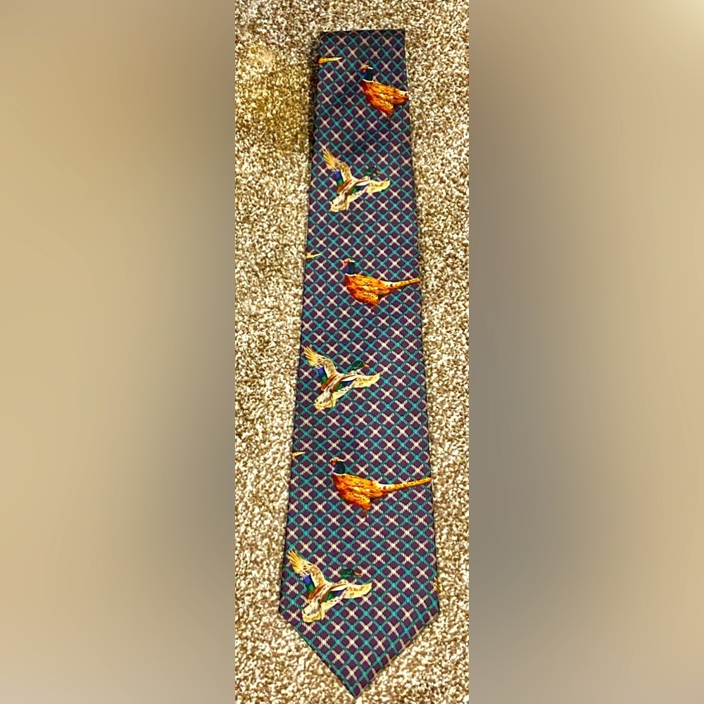 Vintage Chaps Ralph Lauren Silk Necktie  Pheasant Handmade in USA 57"